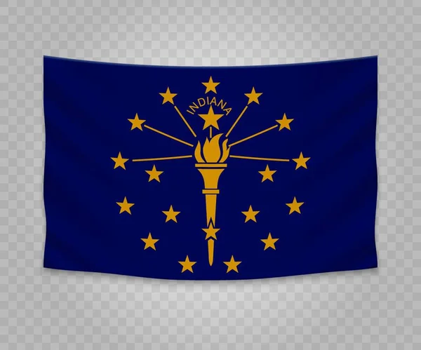 Indiana Gerçekçi Asılı Bayrağı Abd Devlet Boş Kumaş Banner Illüstrasyon — Stok Vektör