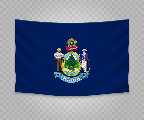 Bandera Colgante Realista Maine Estado Estados Unidos Diseño Ilustración Banner — Vector de stock