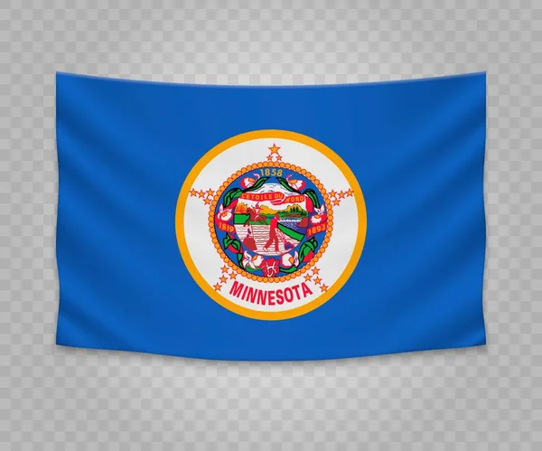 Bandera Colgante Realista Minnesota Estado Estados Unidos Diseño Ilustración Banner — Vector de stock