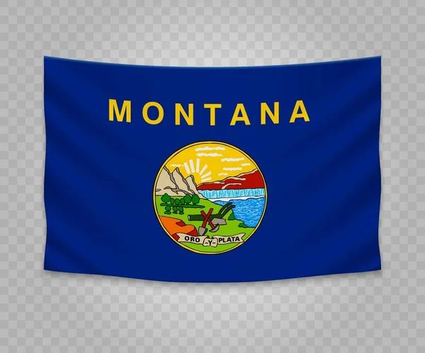 Bandera Colgante Realista Montana Estado Estados Unidos Diseño Ilustración Banner — Vector de stock