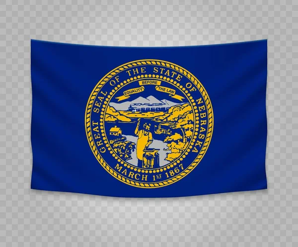 Bandeira Pendurada Realista Nebraska Estado Dos Eua Design Ilustração Banner —  Vetores de Stock
