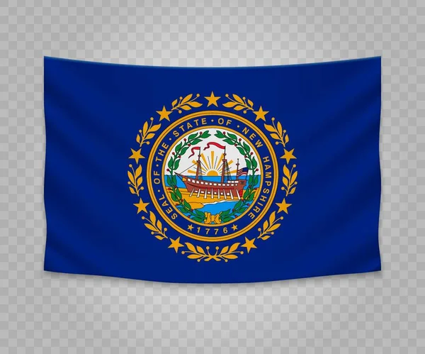 Realistiska Hängande Flagga New Hampshire Staten Usa Tom Tyg Banner — Stock vektor