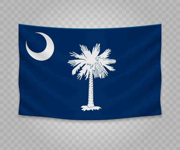 Realistiska Hängande Flagga South Carolina Staten Usa Tom Tyg Banner — Stock vektor