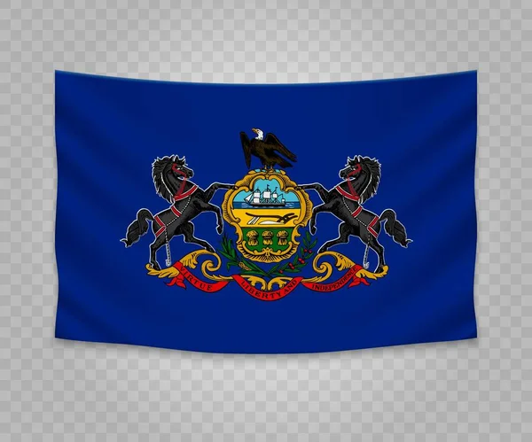 Realistiska Hängande Flagga Pennsylvania Staten Usa Tom Tyg Banner Illustration — Stock vektor