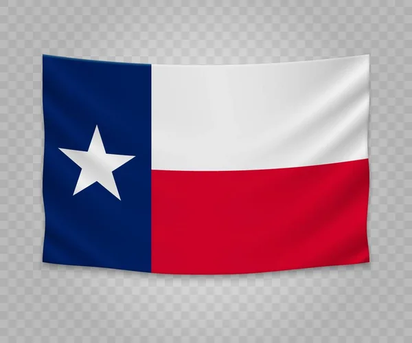 Bandera Colgante Realista Texas Estado Estados Unidos Diseño Ilustración Banner — Archivo Imágenes Vectoriales