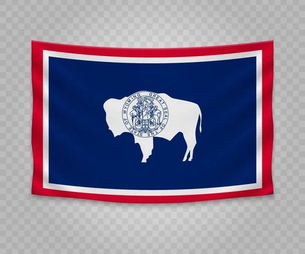 Bandeira Pendurada Realista Wyoming Estado Dos Eua Design Ilustração Banner —  Vetores de Stock