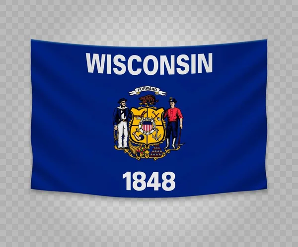 Bandeira Pendurada Realista Wisconsin Estado Dos Eua Design Ilustração Banner —  Vetores de Stock