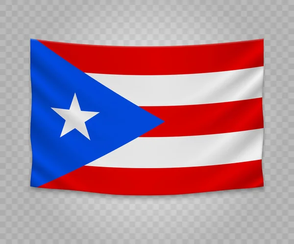 Bandeira Pendurada Realista Porto Rico Estado Dos Eua Design Ilustração —  Vetores de Stock