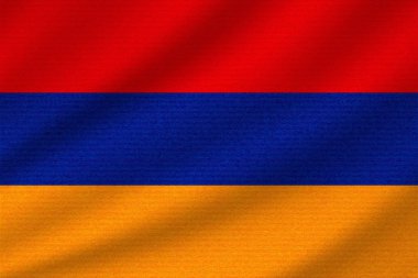Ulusal Ermenistan bayrağı dalgalı pamuk kumaş üzerinde. Gerçekçi vektör illüstrasyonu.