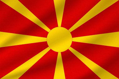 dalgalı pamuk kumaş üzerine ulusal bayrak Makedonya. Gerçekçi vektör çizim.