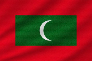 Ulusal Maldivler bayrağı dalgalı pamuk kumaş üzerinde. Gerçekçi vektör illüstrasyonu.