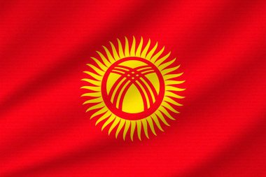 dalgalı pamuk kumaş üzerine ulusal bayrak, Kırgızistan. Gerçekçi vektör çizim.