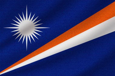 Marshall Adaları 'nın ulusal bayrağı dalgalı pamuk kumaş üzerinde. Gerçekçi vektör illüstrasyonu.