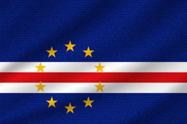 Cape Verde Ulusal bayrak dalgalı pamuk kumaş üzerine. Gerçekçi vektör çizim.