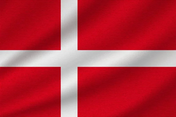 Nationale Vlag Van Denemarken Golvend Katoenen Weefsel Realistische Vector Illustratie — Stockvector