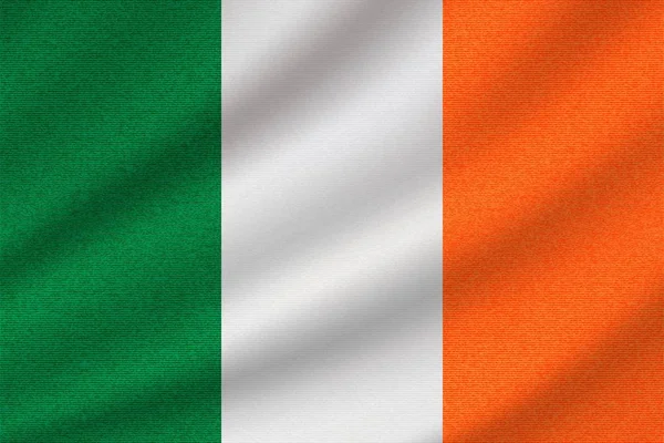 Bandera Nacional Irlanda Sobre Tela Algodón Ondulado Ilustración Vectorial Realista — Archivo Imágenes Vectoriales