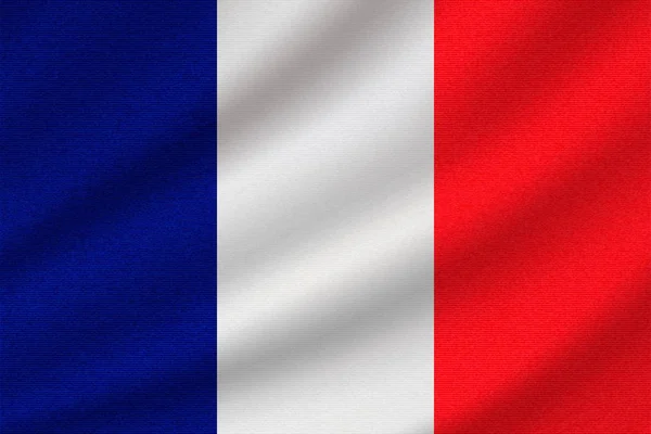 Bandera Nacional Francia Sobre Tela Algodón Ondulado Ilustración Vectorial Realista — Vector de stock