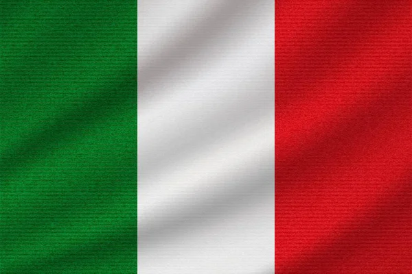 Bandera Nacional Italia Sobre Tela Algodón Ondulado Ilustración Vectorial Realista — Vector de stock