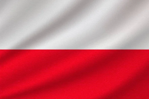 Ulusal Polonya Bayrağı Dalgalı Pamuk Kumaş Üzerinde Gerçekçi Vektör Illüstrasyonu — Stok Vektör