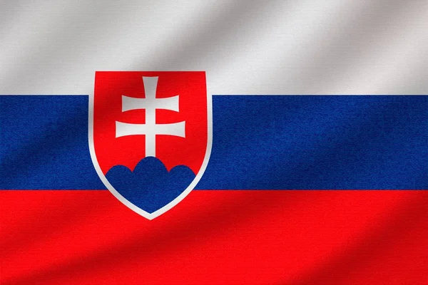 Bandiera Nazionale Della Slovacchia Tessuto Cotone Ondulato Illustrazione Vettoriale Realistica — Vettoriale Stock