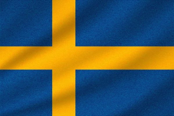Státní Vlajka Švédska Vlnovkou Bavlněné Tkaniny Realistické Vektorové Ilustrace — Stockový vektor