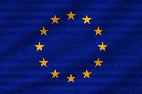 Nationale Vlag Van Europese Unie Golvende Katoenweefsel Realistische Vectorillustratie — Stockvector