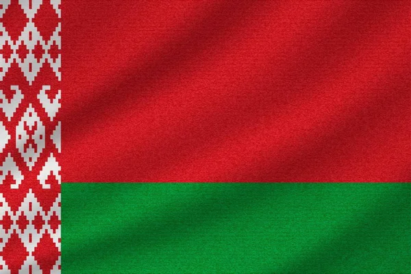 Bandiera Nazionale Della Bielorussia Tessuto Cotone Ondulato Illustrazione Vettoriale Realistica — Vettoriale Stock