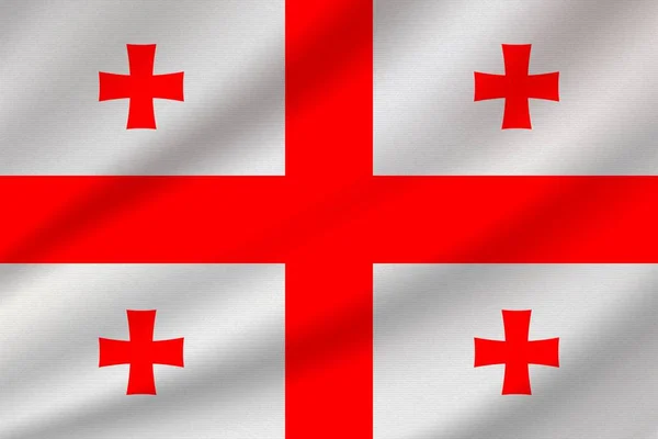 Bandiera Nazionale Della Georgia Tessuto Cotone Ondulato Illustrazione Vettoriale Realistica — Vettoriale Stock