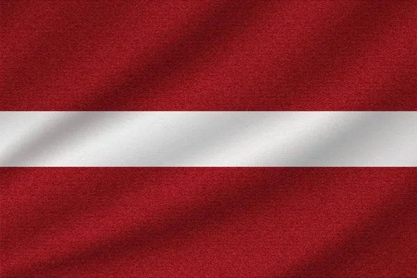 Bandeira Nacional Letônia Tecido Algodão Ondulado Ilustração Vetorial Realista — Vetor de Stock