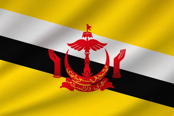 Εθνική Σημαία Του Μπρουνέι Στις Κυματιστές Βαμβακερό Ύφασμα Ρεαλιστική Διανυσματικά — Διανυσματικό Αρχείο