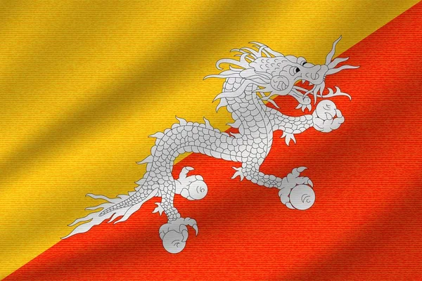 Национальный Флаг Бутана Волнистой Хлопчатобумажной Ткани Реалистичная Векторная Иллюстрация — стоковый вектор