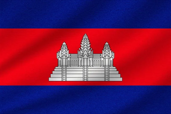 Bandera Nacional Camboya Sobre Tela Algodón Ondulado Ilustración Vectorial Realista — Vector de stock