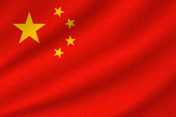 Nationale Vlag Van China Golvende Katoenweefsel Realistische Vectorillustratie — Stockvector