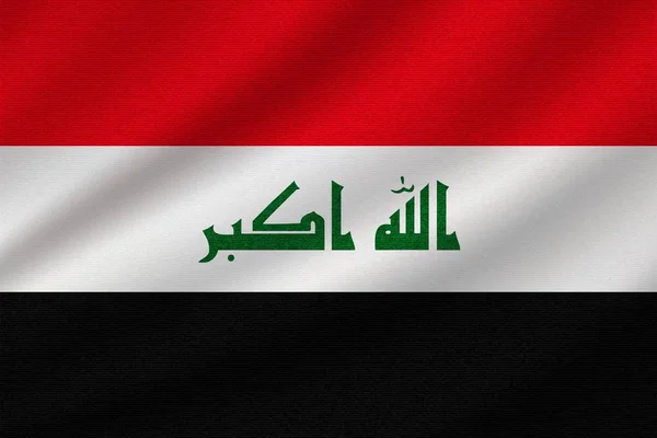 Nationale Vlag Van Irak Golvende Katoenweefsel Realistische Vectorillustratie — Stockvector