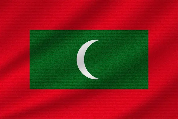Ulusal Maldivler bayrağı dalgalı pamuk kumaş üzerinde. Gerçekçi vektör illüstrasyonu.