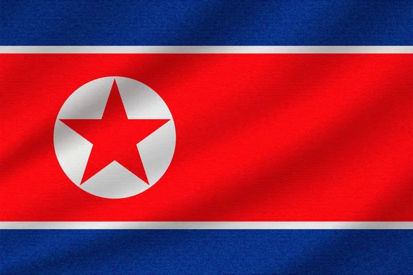 Nationale Vlag Van Noord Korea Golvend Katoenen Weefsel Realistische Vector — Stockvector