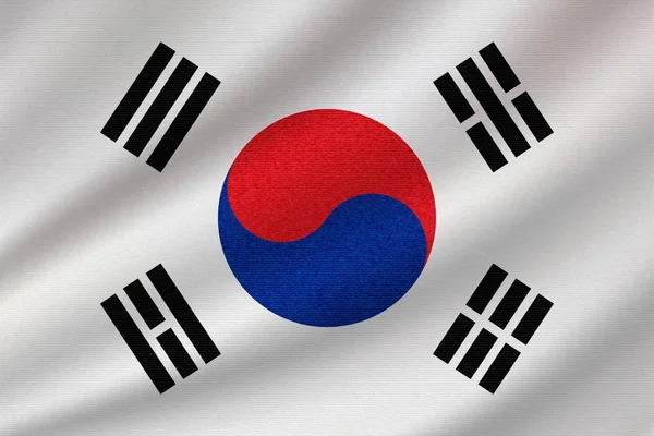 National Flag South Korea Wavy Cotton Fabric Realistic Vector Illustration — Stock Vector