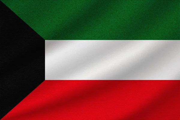 National Flag Kuwait Wavy Cotton Fabric Realistic Vector Illustration — Stock Vector