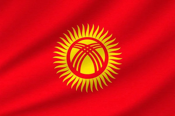 Nationalflagge Von Kyrgyzstan Auf Welligem Baumwollstoff Realistische Vektordarstellung — Stockvektor