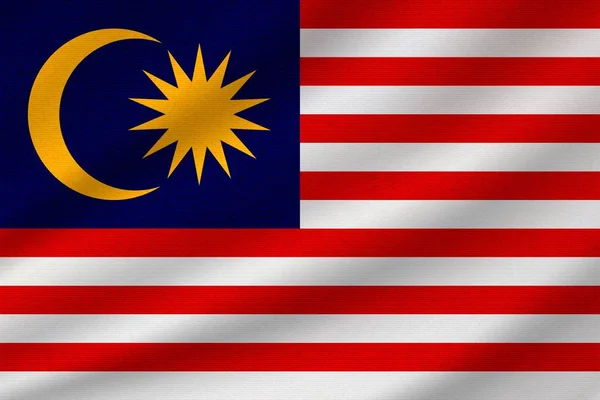Nationale Vlag Van Maleisië Golvend Katoenen Weefsel Realistische Vector Illustratie — Stockvector
