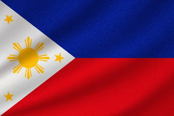 Bandera Nacional Filipinas Sobre Tela Algodón Ondulado Ilustración Vectorial Realista — Vector de stock