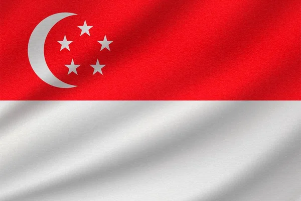 Státní Vlajka Singapuru Vlnovkou Bavlněné Tkaniny Realistické Vektorové Ilustrace — Stockový vektor