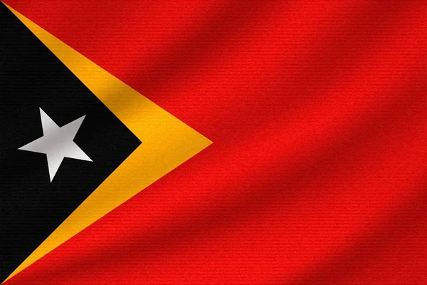 Östtimors Flagga Vågiga Bomullstyg Realistisk Vektorillustration — Stock vektor