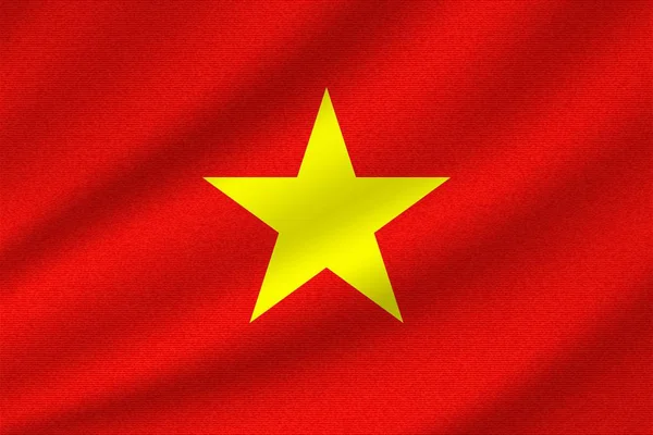 Bendera Nasional Vietnam Pada Kain Kapas Bergelombang Ilustrasi Vektor Realistis - Stok Vektor