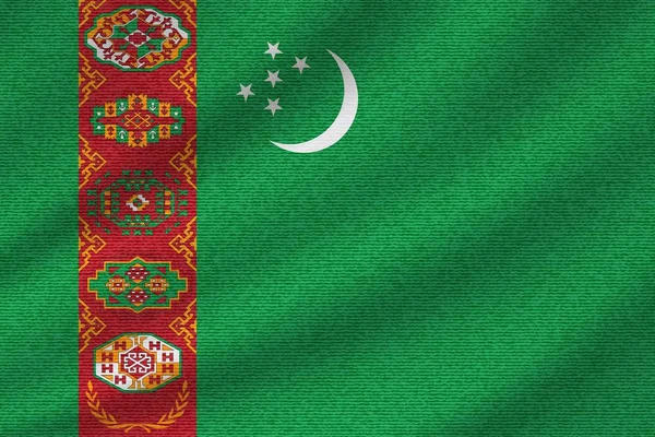 Státní Vlajka Turkmenistánu Vlnovkou Bavlněné Tkaniny Realistické Vektorové Ilustrace — Stockový vektor
