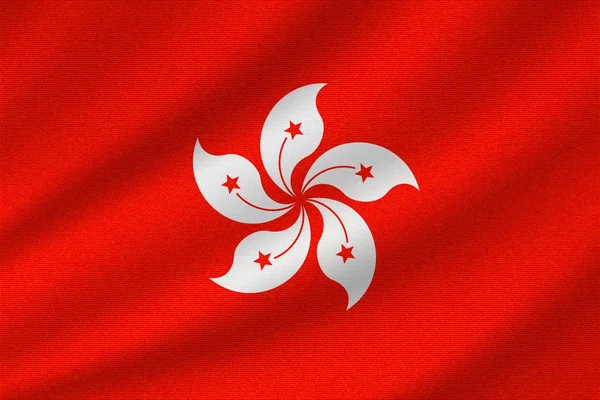 dalgalı pamuk kumaş üzerine ulusal bayrak Hong Kong. Gerçekçi vektör çizim.