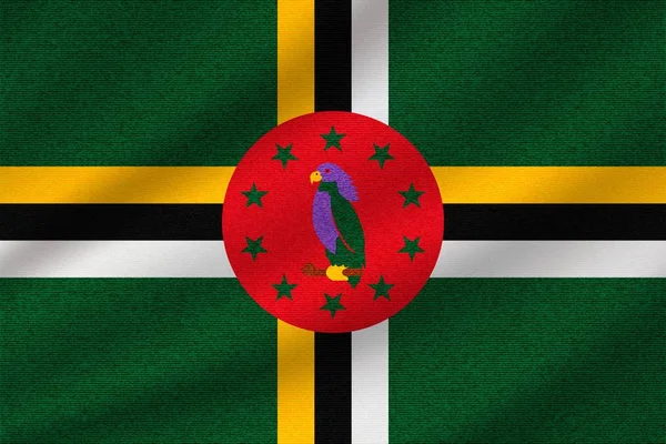 Nationale Vlag Van Dominica Golvende Katoenweefsel Realistische Vectorillustratie — Stockvector