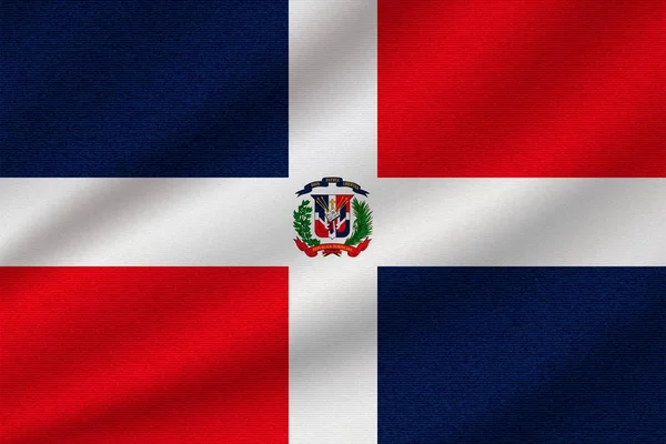 Státní Vlajka Dominikánské Republiky Vlnovkou Bavlněné Tkaniny Realistické Vektorové Ilustrace — Stockový vektor
