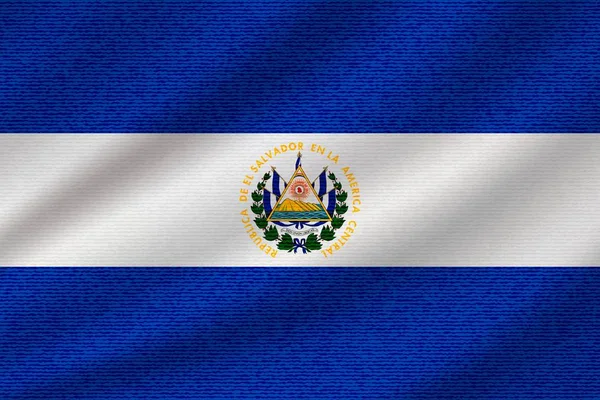 波状のコットン生地でのエルサルバドルの国旗 現実的なベクトル図 — ストックベクタ