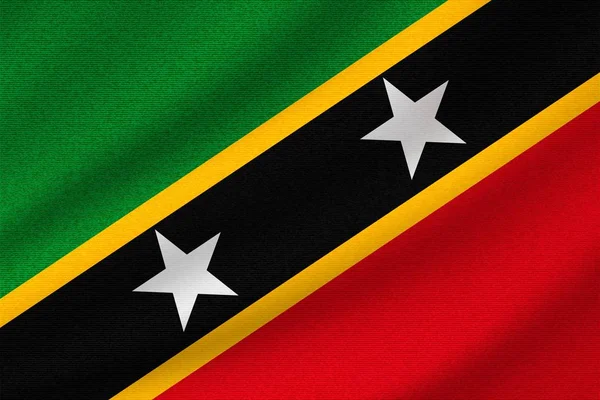 Nationale Vlag Van Saint Kitts Nevis Golvend Katoenen Weefsel Realistische — Stockvector